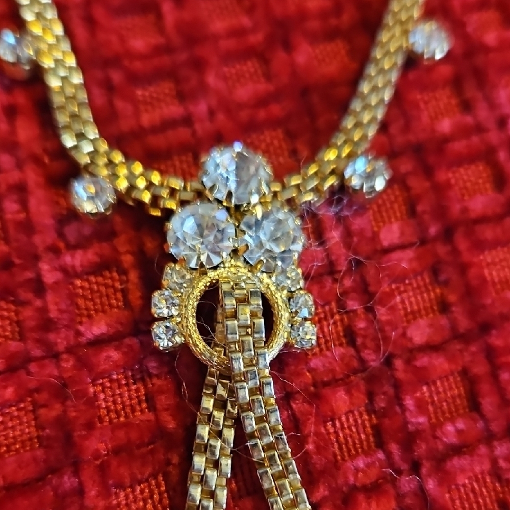 Vintage Gold Necklace with Crystal Accents